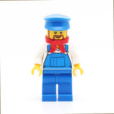 LEGO trn228 - Cargo Train Driver (Overalls Blue over V-Neck Shirt, Blue Legs, Blue Hat, Brown Beard Rounded)